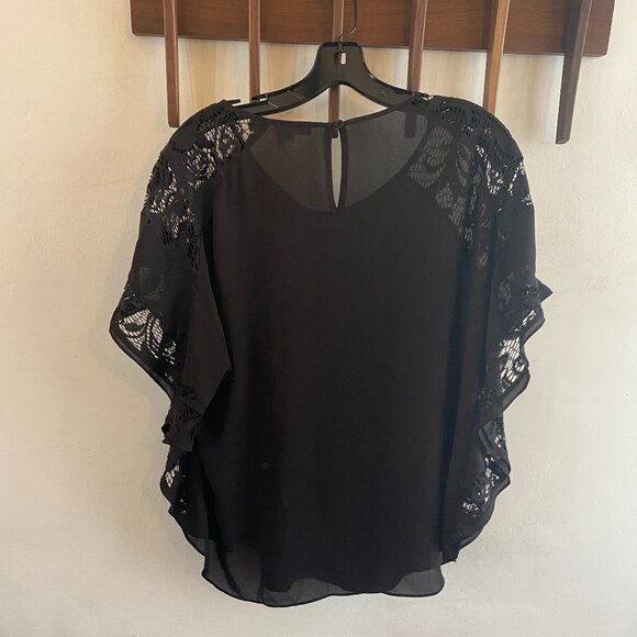 Anthropologie Meadow Rue top black lace sheer rounded hemline - Picture 2 of 8